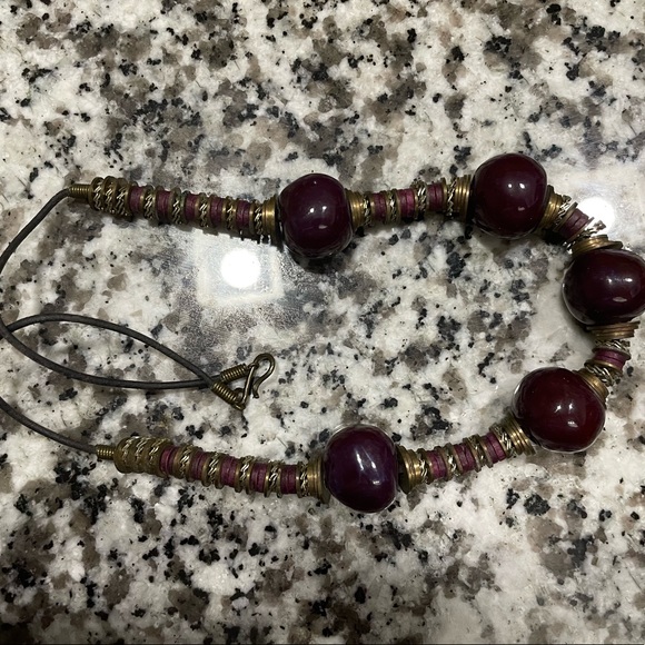 Antique Art Deco Old Brass Ornate Bohemian Boho Statement Necklace - Picture 5 of 8